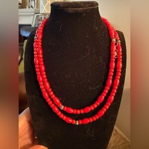 Vintage Cynthia Pollack Red Beaded Necklace